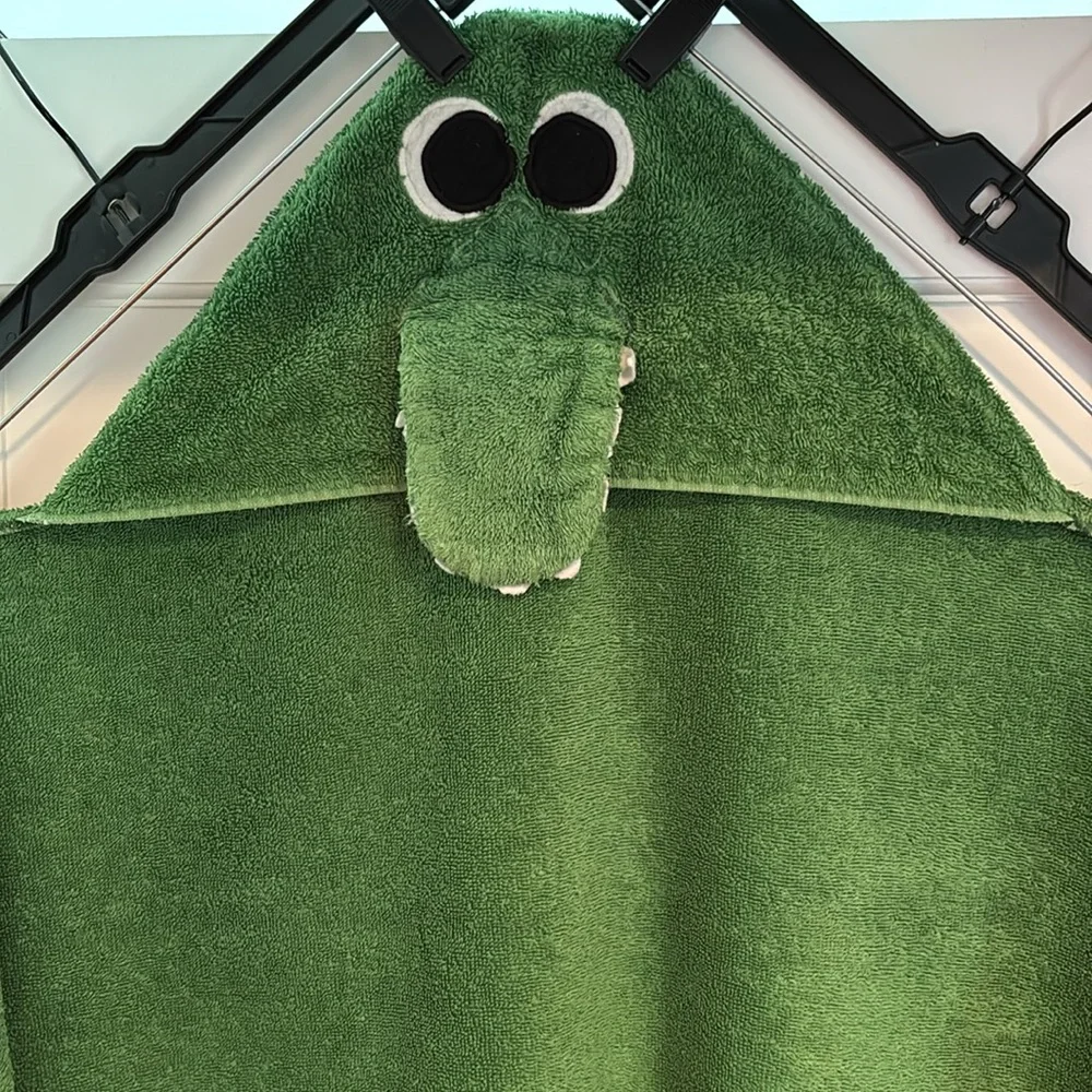 Alligator / Crocodile / Silly Monster hooded towel in green, white, & black